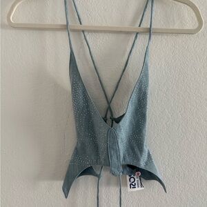 Blue Denim Strappy butterfly top will fit a size XS - M .
